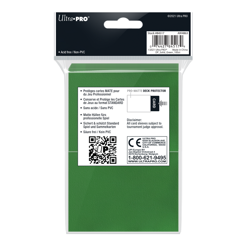 Ultra PRO: Standard 100ct Sleeves - PRO-Matte (Green)